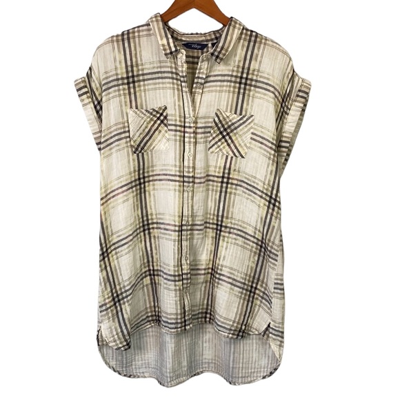 Great Northwest Indigo Tops - The Great Northwest Indigo Button Down Tunic Sleeveless Brushed Cotton Plaid